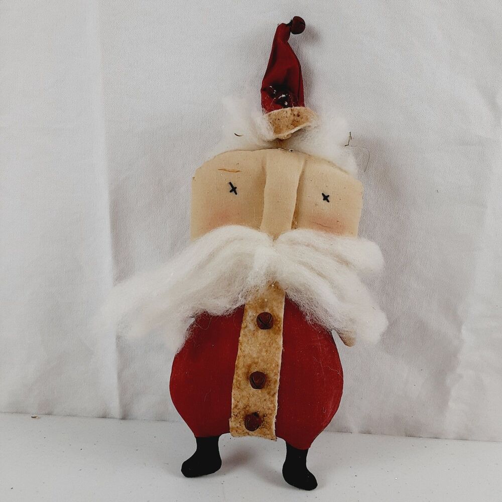 Primitive Folkart Santa Clause Stuffed Fabric 12.5" Tall Rough Rustic Paper Feel
